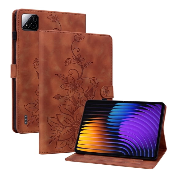 XYX for Xiaomi Pad 7/Xiaomi Pad 7 Pro 11.2 inch Case, PU Leather Slim Folio with Multi-Angle Stand, Brown Lily Flower
