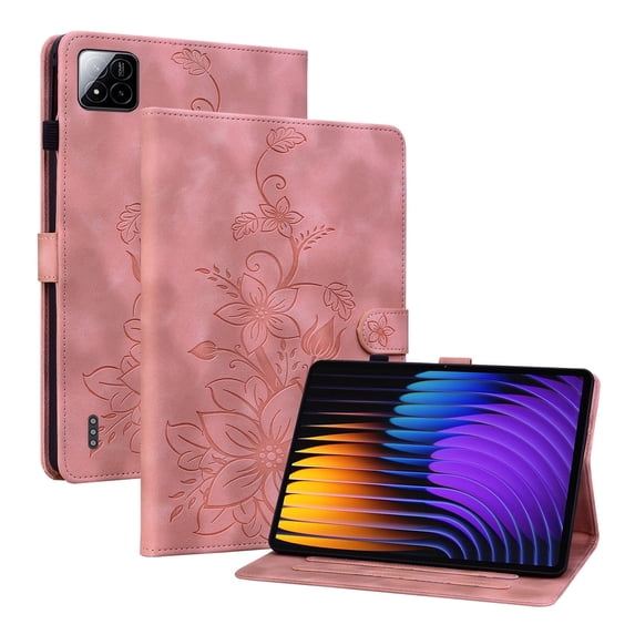 XYX for Xiaomi Pad 7/Xiaomi Pad 7 Pro 11.2 inch Case, PU Leather Slim Folio with Multi-Angle Stand, Pink Lily Flower