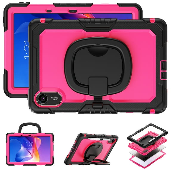 For Xiaomi Redmi Pad 2 11 inch 2025, 360 Rotating Shockproof Cover with Stand, Handle, Shoulder Strap, Rose Panel