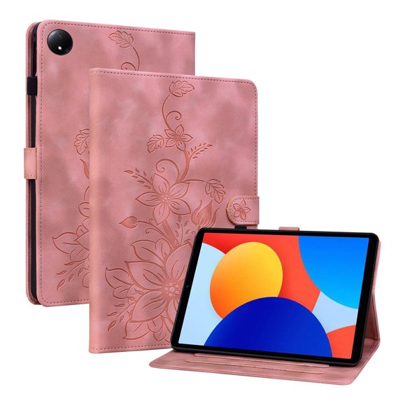 XYX for Xiaomi Redmi Pad SE 8.7 inch 2024 Case, PU Leather Slim Folio with Multi-Angle Stand - Pink Lily Flower