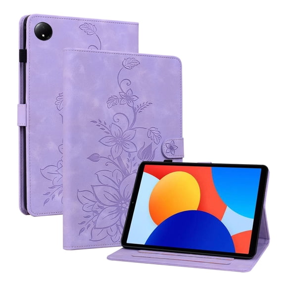 XYX for Xiaomi Redmi Pad SE 8.7 inch 2024 Case, PU Leather Slim Folio with Multi-Angle Stand - Purple Lily Flower