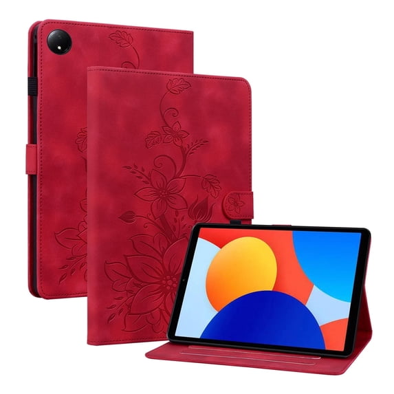 XYX for Xiaomi Redmi Pad SE 8.7 inch 2024 Case, PU Leather Slim Folio with Multi-Angle Stand, Red Lily Flower