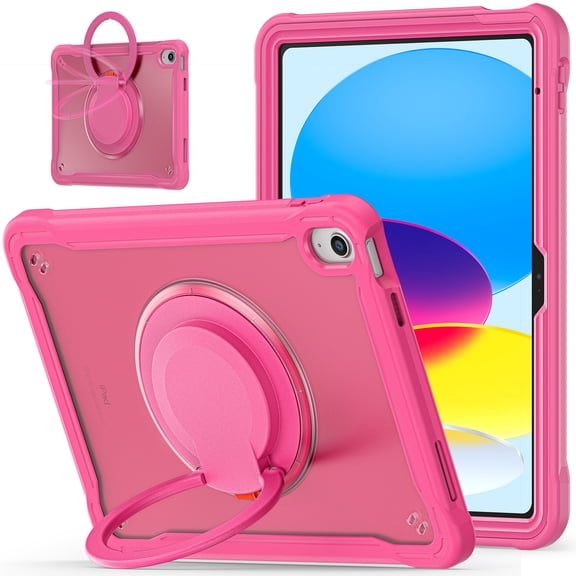 XYX For iPad 11th 2025/iPad 10th 2022 Case 10.9 inch, 360 Rotating Hand Grip, Shoulder Strap, Heavy Duty Drop Protection, Rose