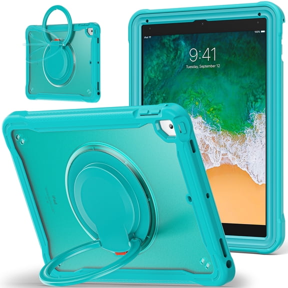 XYX For iPad 6th 2018/5th Gen 2017 Case 9.7 inch, 360 Rotating Hand Grip, Shoulder Strap, Heavy Duty Drop Protection, Blue