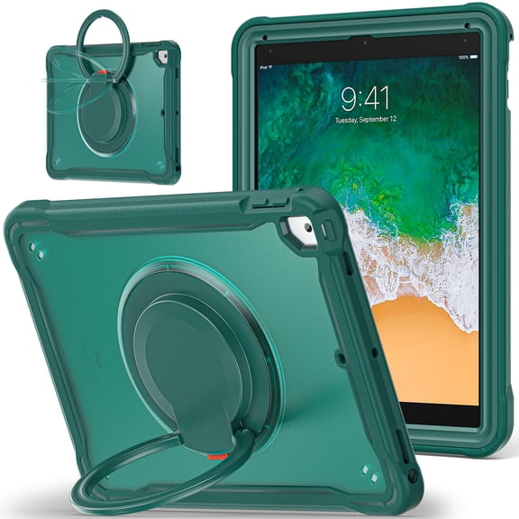 XYX For iPad 6th 2018/5th Gen 2017 Case 9.7 inch, 360 Rotating Hand Grip, Shoulder Strap, Heavy Duty Drop Protection, Green