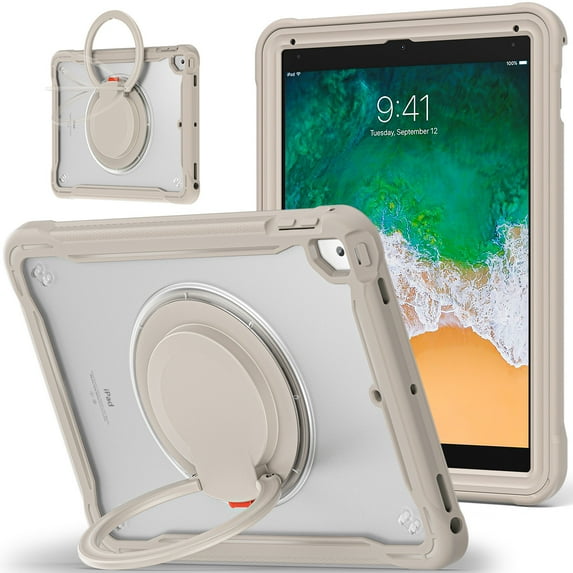 XYX For iPad 6th 2018/5th Gen 2017 Case 9.7 inch, 360 Rotating Hand Grip, Shoulder Strap, Heavy Duty Drop Protection, Khaki