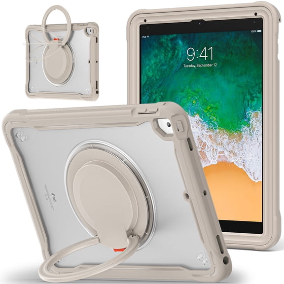 XYX for iPad 6th 2018/5th Gen 2017 Case 9.7 inch, 360 Rotating Hand Grip, Shoulder Strap, Heavy Duty Drop Protection, Khaki