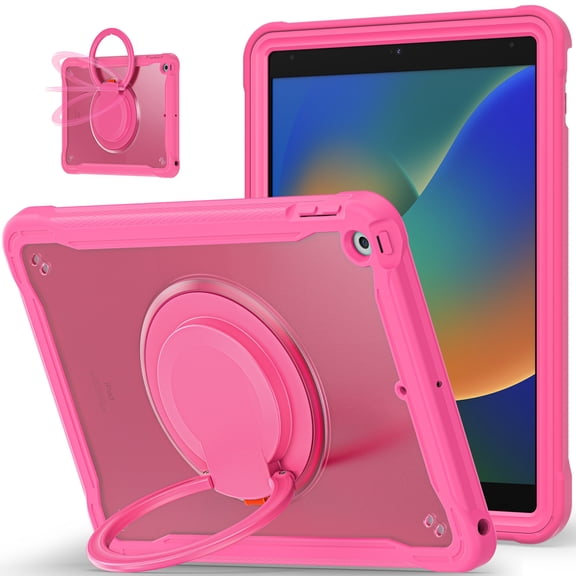 XYX For iPad 9th 2022/8th 2021/7th Gen 2020 Case 10.2 inch, 360 Rotating Hand Grip, Shoulder Strap, Heavy Duty Drop Protection, Rose