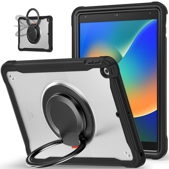 XYX For iPad 9th 2022/8th 2021/7th Gen 2020 Case 10.2 inch, 360 Rotating Hand Grip, Shoulder Strap, Heavy Duty Drop Protection, Transparent