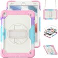 thumbnail image 1 of For iPad 9th/8th/7th Generation 10.2 inch Case, 360 Rotating Shockproof Cover with Stand, Screen Protector, Shoulder Strap, Rainbow Pink, 1 of 7