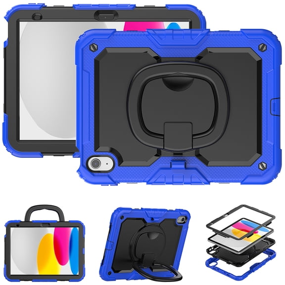 For iPad (A16)11th /10th Generation 11/10.9 inch 2025/2022 Case, 360 Rotating Shockproof Cover with Stand, Handle, Shoulder Strap, Blue