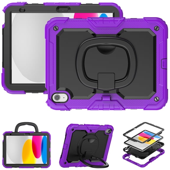 For iPad (A16)11th /10th Generation 11/10.9 inch 2025/2022 Case, 360 Rotating Shockproof Cover with Stand, Handle, Shoulder Strap, Purple