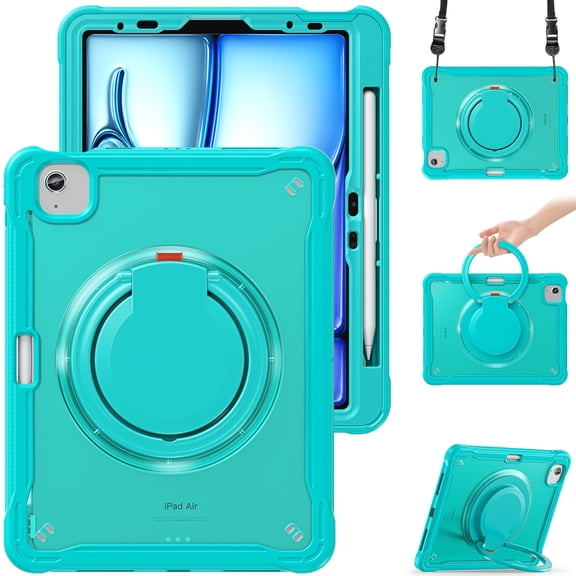 XYX For iPad Air 11 inch Case (2025 M3/2024 M2), 360 Rotating Hand Grip, Shoulder Strap, Heavy Duty Drop Protection, Blue