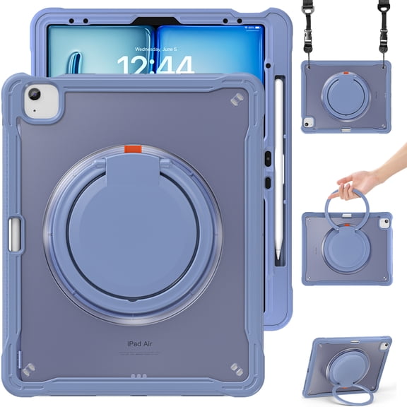 XYX For iPad Air 13 inch Case (2025 M3/2024 M2), 360 Rotating Hand Grip, Shoulder Strap, Heavy Duty Drop Protection, Grey