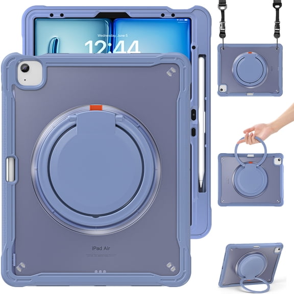 XYX for iPad Air 13 inch Case (M4 2026/M3 2025/M2 2024), 360 Rotating Hand Grip, Shoulder Strap, Heavy Duty Drop Protection, Grey