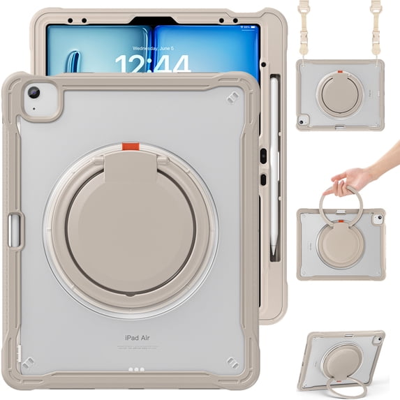XYX for iPad Air 13 inch Case (M4 2026/M3 2025/M2 2024), 360 Rotating Hand Grip, Shoulder Strap, Heavy Duty Drop Protection, Khaki