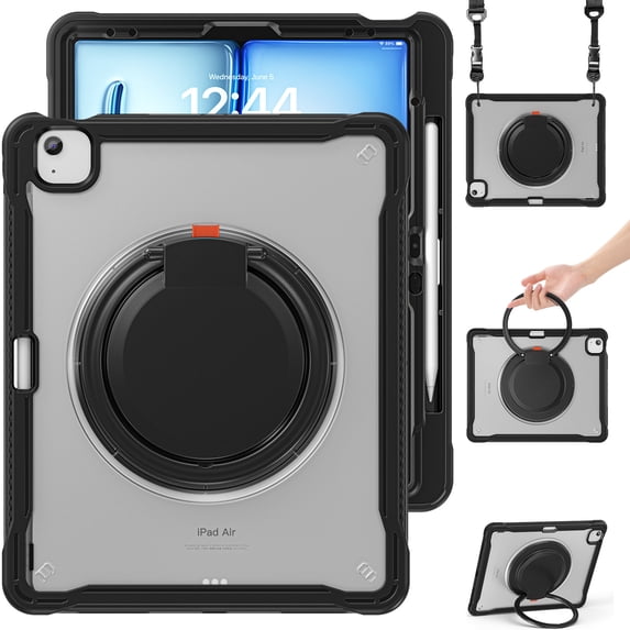 XYX for iPad Air 13 inch Case (M4 2026/M3 2025/M2 2024), 360 Rotating Hand Grip, Shoulder Strap, Heavy Duty Drop Protection, Transparent