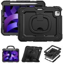 XYX For iPad Air 5th/4th Generation 10.9 Inch 2022/2020 Case, 360 Rotating Shockproof Cover with Stand, Handle, Shoulder Strap, Black