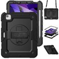 thumbnail image 1 of For iPad Air 5th/4th Generation 10.9 inch 2022/2020 Case, 360 Rotating Shockproof Cover with Stand, Screen Protector, Shoulder Strap, Black, 1 of 7