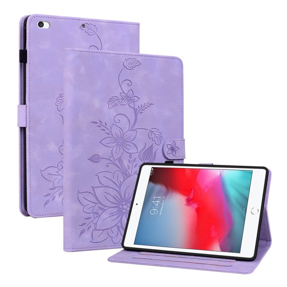 XYX for iPad Mini 5/4/3/2/1 7.9 inch A2133 A1538 A1599 Case, PU Leather Slim Folio with Multi-Angle Stand - Purple Lily Flower