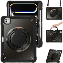 XYX For iPad Pro 11 inch Case (2025 M5/2024 M4), 360 Rotating Hand Grip, Shoulder Strap, Heavy Duty Drop Protection, Black