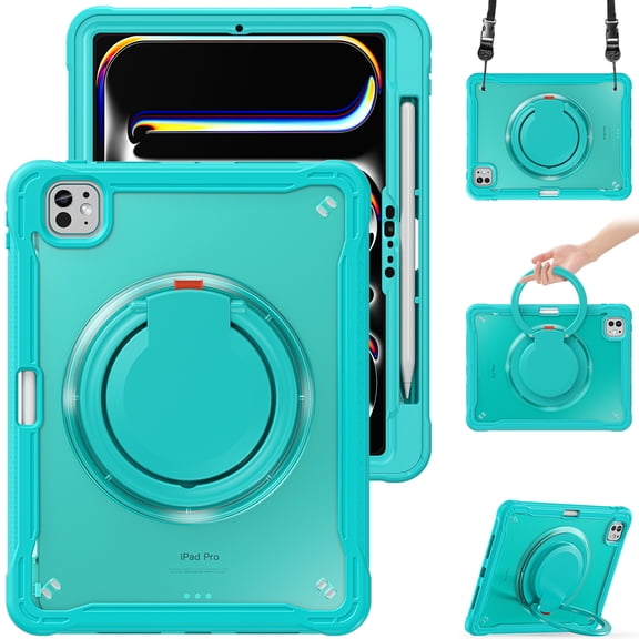 XYX For iPad Pro 11 inch Case (2025 M5/2024 M4), 360 Rotating Hand Grip, Shoulder Strap, Heavy Duty Drop Protection, Blue