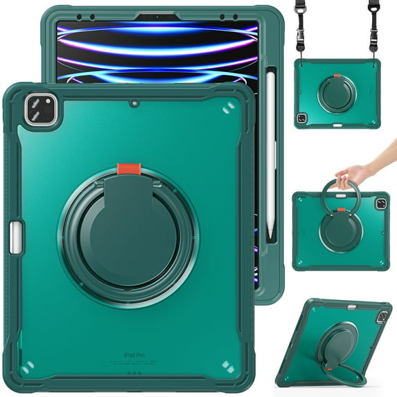 XYX For iPad Pro 12.9 inch Case 6th/5th/4th/3rd Generation, 360 Rotating Hand Grip, Shoulder Strap, Heavy Duty Drop Protection, Green