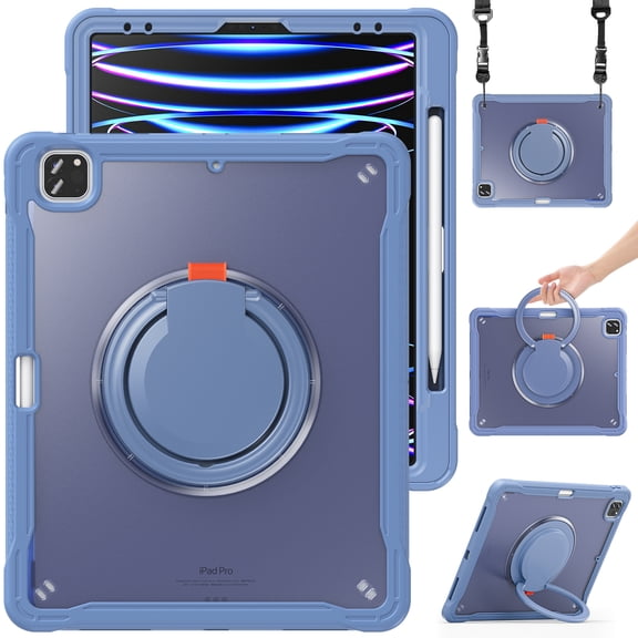 XYX For iPad Pro 12.9 inch Case 6th/5th/4th/3rd Generation, 360 Rotating Hand Grip, Shoulder Strap, Heavy Duty Drop Protection, Grey