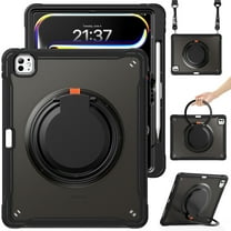 XYX For iPad Pro 13 inch Case (2025 M5/2024 M4), 360 Rotating Hand Grip, Shoulder Strap, Heavy Duty Drop Protection, Black