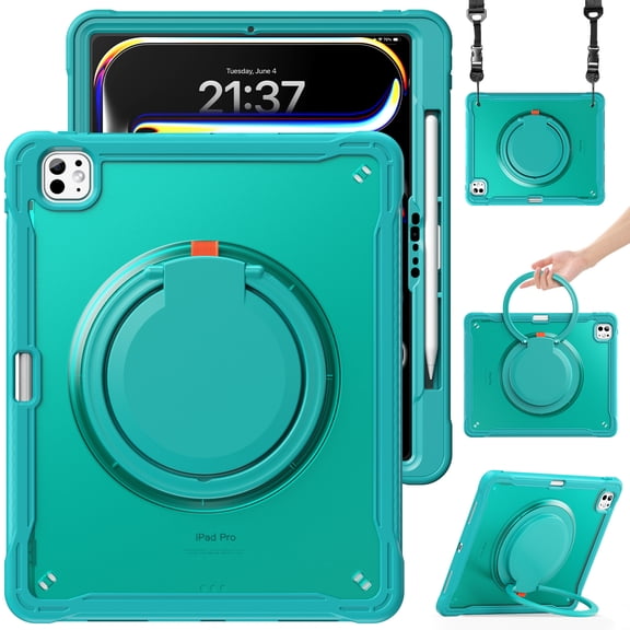 XYX For iPad Pro 13 inch Case (2025 M5/2024 M4), 360 Rotating Hand Grip, Shoulder Strap, Heavy Duty Drop Protection, Blue