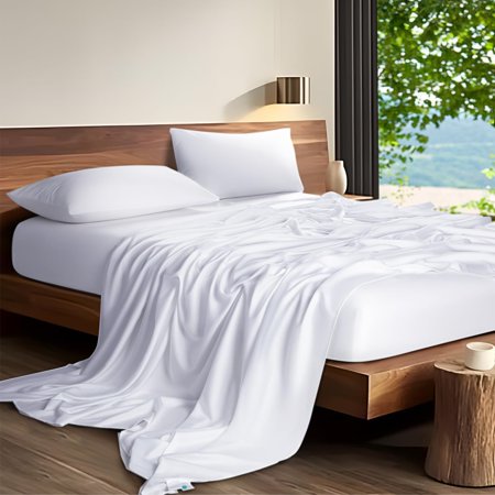 XYZ Tencel Sheets, 100% Eucalyptus Lyocel Sheet Set, Soft Breathable & Cooling Sheets for Hot Sleepers, Silk Smooth Bed Sheets, 16" Deep Pocket - 4 Piece(White,King)