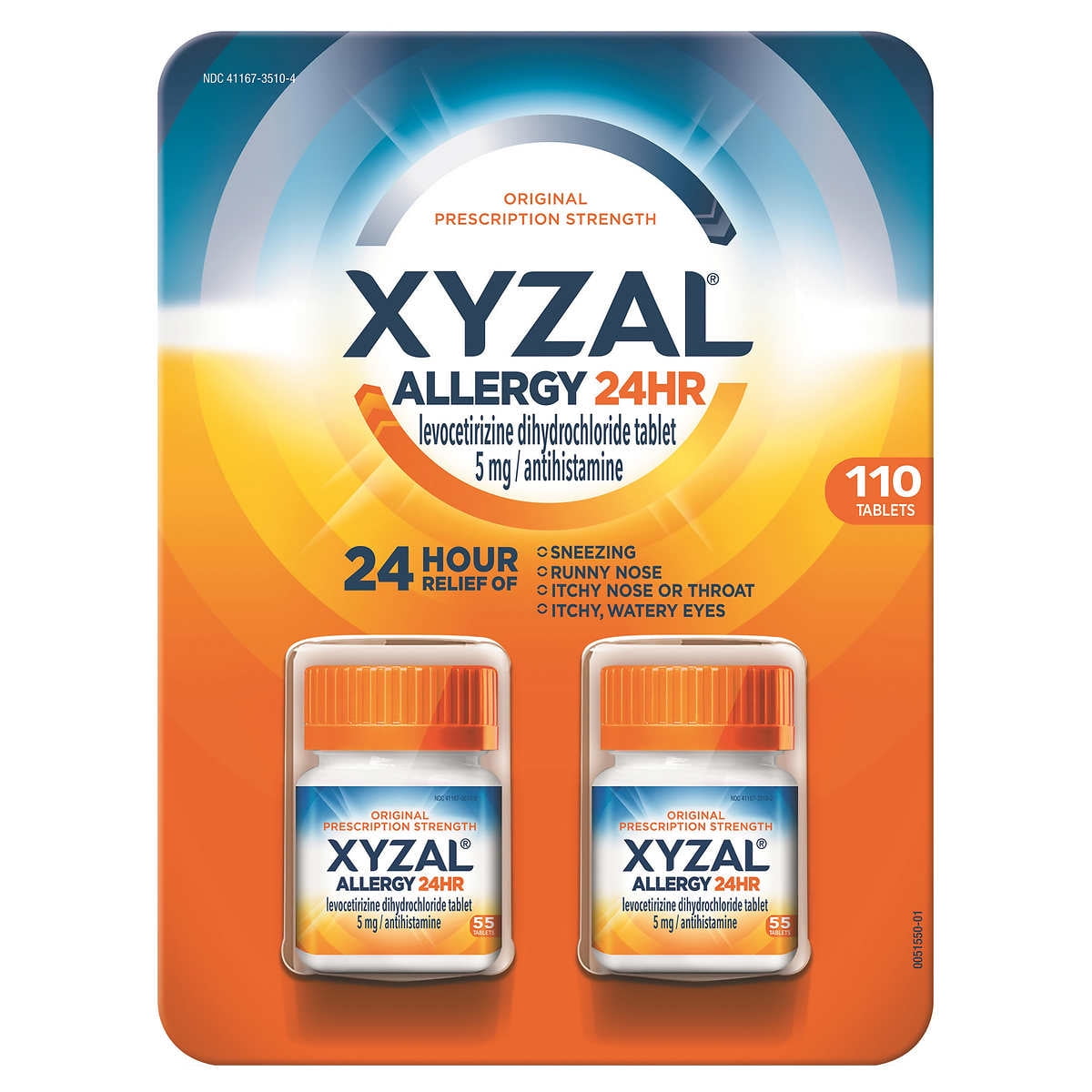 Xyzal Allergy Pills, 24-Hour Allergy Relief, Original Prescription Strength,55 Count (Pack of 2)