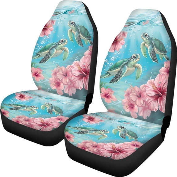 XYZCANDO 2 Piece Car Seat Covers for Interior Car Front Seat Covers Breathable Stretchy, Van SUV Vehicle Front Seats Protector,Underwater Sea Turtle