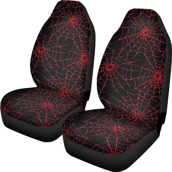 XYZCANDO 2 Piece Car Seats Protector for car Front Seats Car Seat Covers Washable Easy to Install, Sedan Van SUV Automotive Accessories, Red Spider Web Design