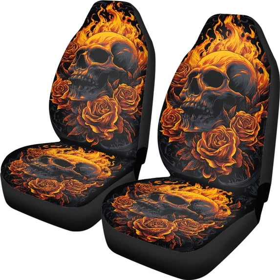 XYZCANDO 2 pcs Car Front Seat Covers for SUV Front Seats Car Seat Covers Soft Decorative, Van Auto Truck Vehicle Front Seats Protector, Flame Skull