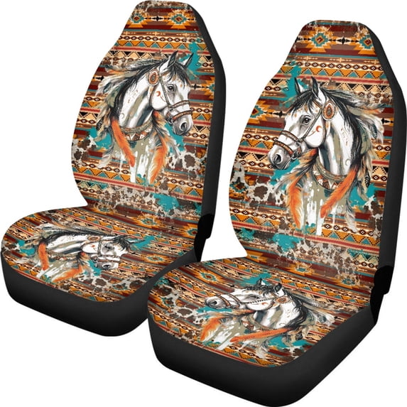 XYZCANDO 2 pcs Car Interior Decor for Auto Interior Front Seat Cover Easy Install Easy to Install, Truck SUV Van Car Seat Covers, Horse Pattern