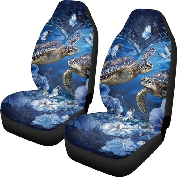 XYZCANDO 2 pcs Car Seat Covers for Car Seats Front Seat Cover Protective Durable, SUV Truck Vehicle Front Seats Protector, Turtle and Butterfly Pattern