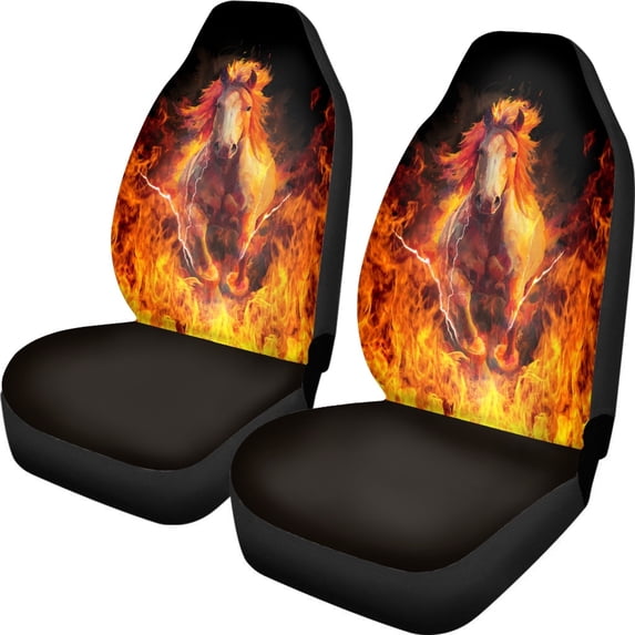 XYZCANDO 2 pcs Car Seat Covers for Interior Car Front Seat Covers Auto Accessories Soft, Truck SUV Van Car Seat Covers for Front Seats, Flaming Horse Pattern Design