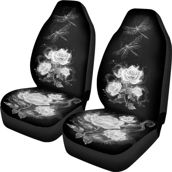 XYZCANDO 2 pcs Car Seat Covers for Interior Car Seat Cover Set Breathable Interior Decor, Van SUV Auto Car Interior Decor, Dark Dream Rose Style