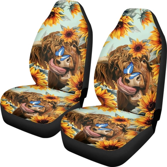 XYZCANDO 2pcs Car Seat Covers for Interior Front Car Seat Covers Decorative Durable, Van Truck Vehicle Car Front Seat Covers, Sunflower Cow