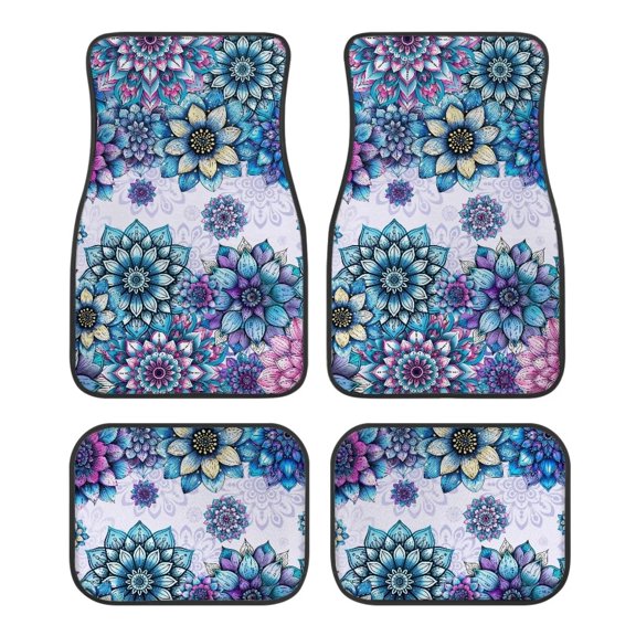 XYZCANDO 4 PCS Bohemian Flower Print Car Floor Mats Non-Slip Carpet Floor Mats for Front and Rear Full Sets Dirt-Resistant All-Weather Mats Universal Fit Most Car Sedan SUVs