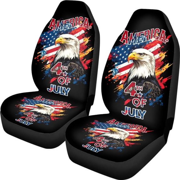 XYZCANDO 4th Of July Front Car Seat Covers featuring Patriotic Bald Eagle Design - Perfect For Patriotic Auto Interior Decor