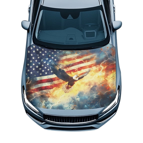 XYZCANDO 4th of July Car Hood Cover featuring American Flag Eagle - Durable All-Weather Protection for Patriotic Vehicle Owners