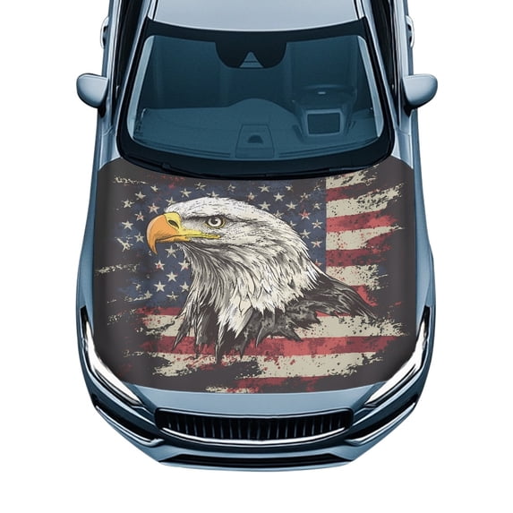 XYZCANDO 4th of July Car Hood Cover featuring Bald Eagle American Flag - Durable All-Weather Protection for Patriotic Car Enthusiasts