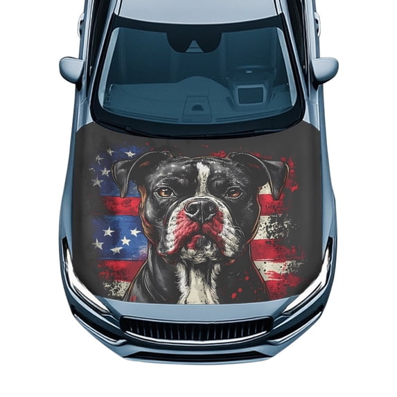 XYZCANDO 4th of July Car Hood Cover featuring Boxer Dog US Flag - Patriotic Decoration for SUV, Trucks, and Sedans