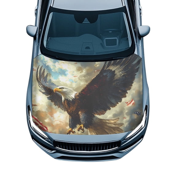 XYZCANDO 4th of July Car Hood Cover featuring Flying Bald Eagle - Patriotic Exterior Decoration for All Car Models