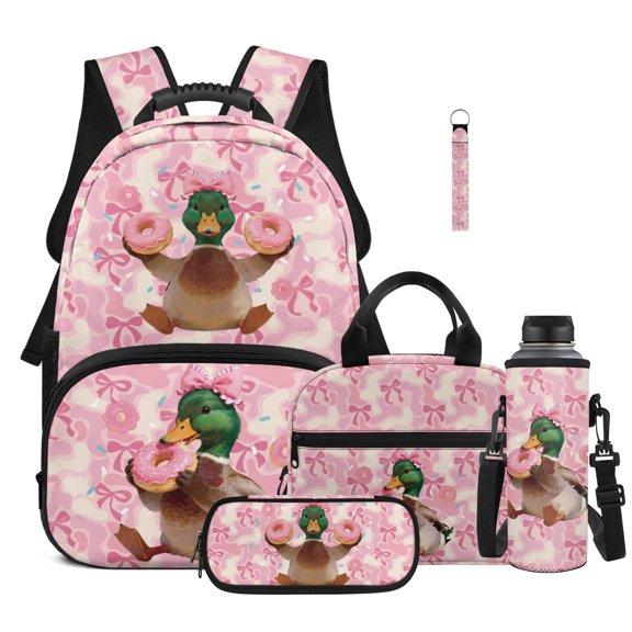 XYZCANDO 5 Pcs Set School Backpack Set with Kids School Bag Lunch Bag Stationery Pouch Water Bottle Protector Sleeve Key Lanyard Strap Suitable for Students Boys