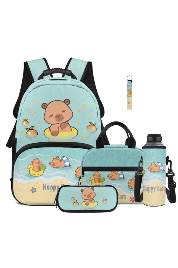 5 Piece Kids Backpack Set Bookbag, with Insulated Lunch Box, Pencil Case, Water Bottle Cover, Key Lanyard, Large Capacity for Boys Girls Daily Travel