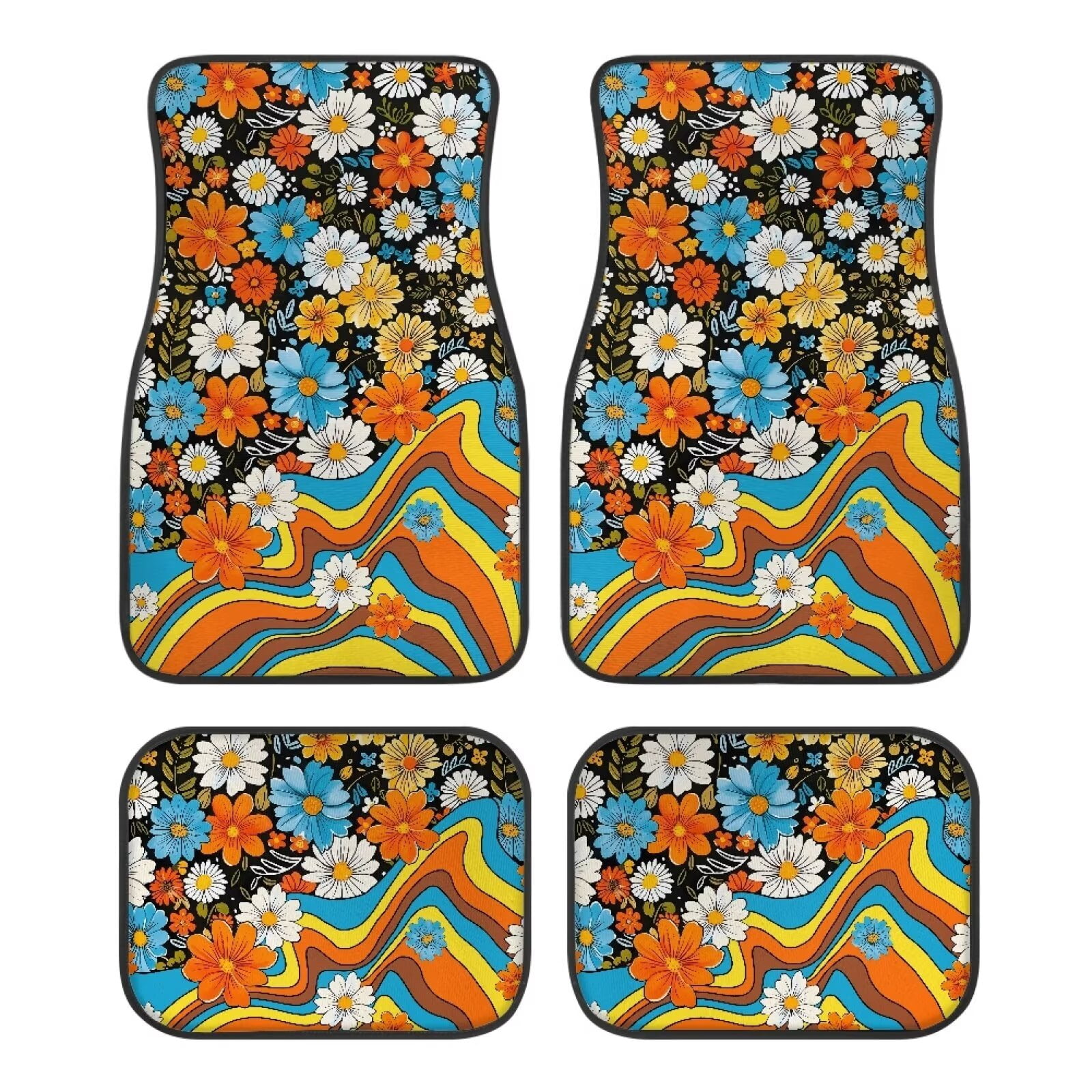 XYZCANDO 80s 90s Hippie Daisy Flower Print Car Floor Mats Front & Rear ...