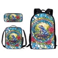 thumbnail image 1 of XYZCANDO Abstract Floral Frog Print School Bag Set for Student Capacious Book Bag Backpack with Lunch Bag and Pencil Case, 17 Inch Travel Laptop Bag Rucksack Daypack for Outdoor, 1 of 4